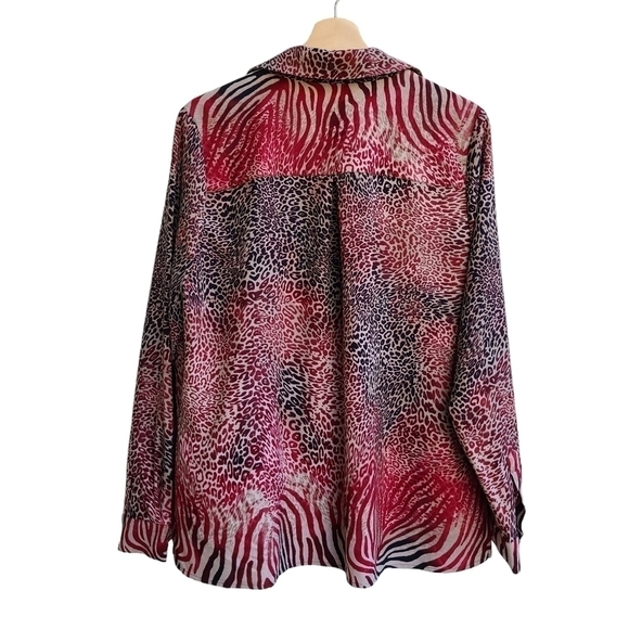 Susan Graver Button-down Blouse in Mixed Animal Print, Size XL - Picture 2 of 9
